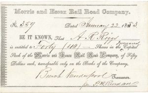 Morris and Essex Rail Road Co. - 1853 or 1854 dated Stock Certificate