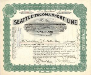 Seattle-Tacoma Short Line - 1908-1910 dated Stock Certificate