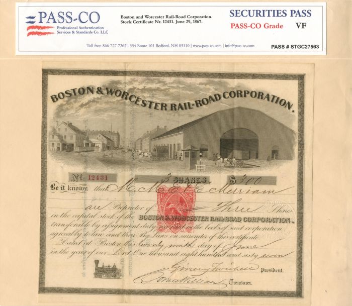 Boston and Worcester Railroad Corporation - Stock Certificate