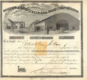 Boston and Worcester Railroad Corp. - 1866-1867 dated Stock Certificate