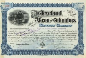 Cleveland, Akron and Columbus Railway Co. - 1901 dated Railroad Stock Certificate