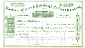 Dunkirk, Warren and Pittsburgh Railroad Co. - 1860's circa Unissued Railway Stock Certificate
