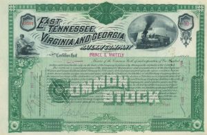 East Tennessee, Virginia and Georgia Railway Co. - Gorgeous Railroad Stock Certificate
