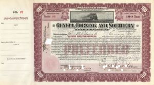 Geneva, Corning & Southern Railroad Co. - 1900's dated Railway Stock Certificate