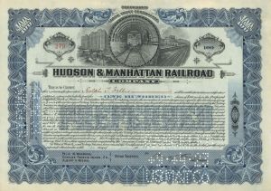 Hudson and Manhattan Railroad Co. - New York City - 1918 dated Stock Certificate