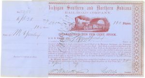 Michigan Southern and Northern Indiana Railroad Co. - 1850's-60's dated Railway Stock Certificate
