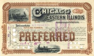 Chicago and Eastern Illinois Railroad - 1880's-1900's dated Railway Stock Certificate