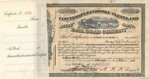 Cincinnati, Sandusky and Cleveland Rail Road Co. - Stock Certificate