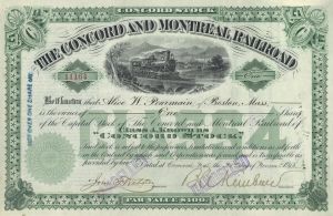 Concord & Montreal Railroad Co. - Stock Certificate