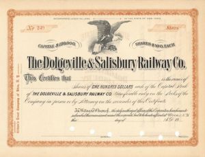 Dolgeville and Salisbury Railway Co. - Stock Certificate