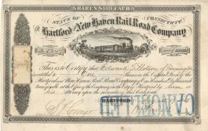 Hartford and New Haven Rail Road Co. - 1868 or 1872 dated Railway Stock Certificate