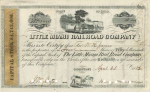 Little Miami Railroad Co. - 1872-1882 dated Railway Stock Certificate