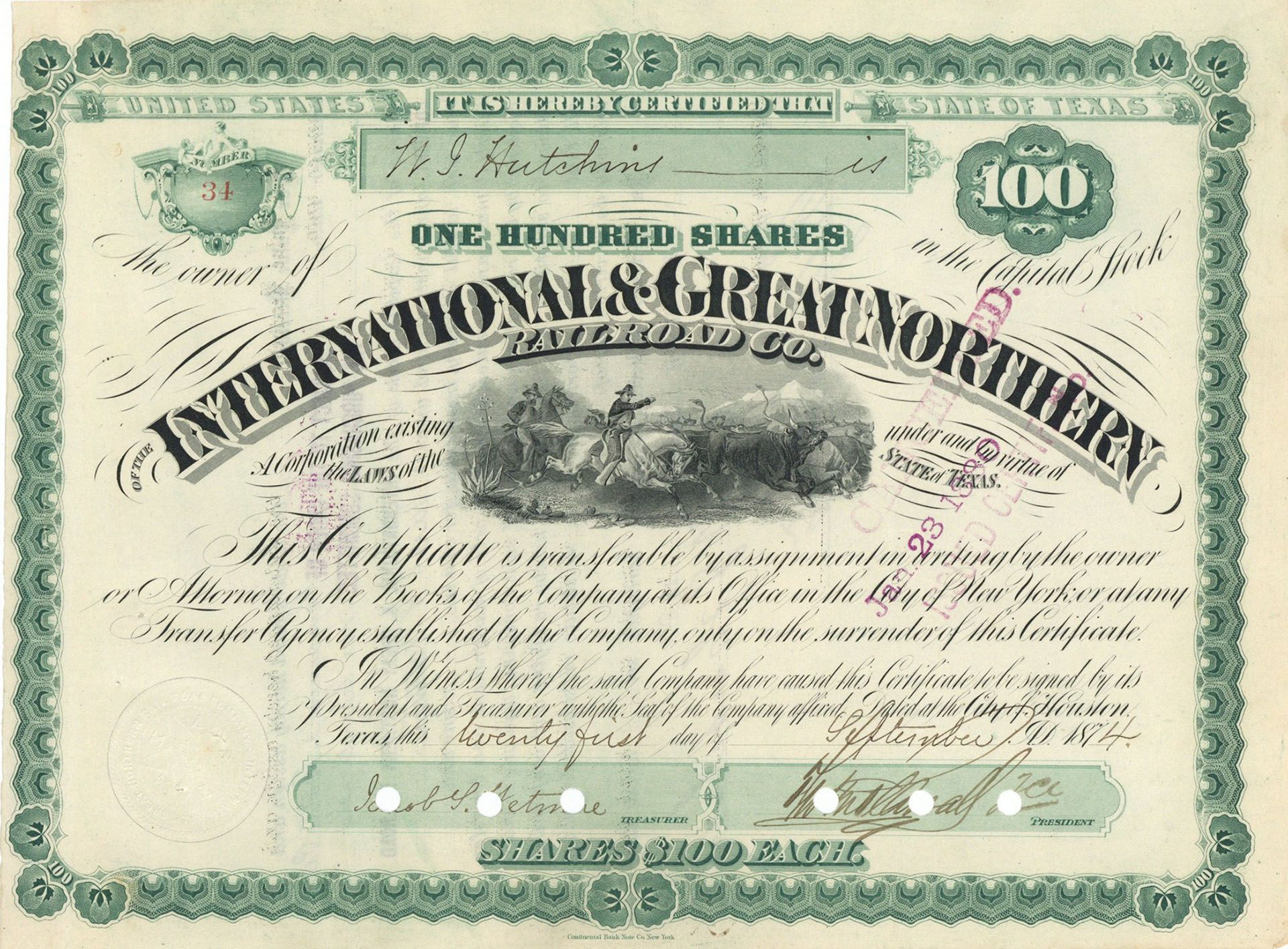 International and Great Northern Railroad Co. - Stock Certificate