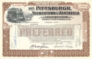 Pittsburgh, Youngstown and Ashtabula Railway Co. - 1950's-70's dated Railroad Stock Certificate