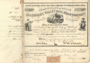 Allegheny Valley Railroad Co. - 1855 dated Stock Certificate