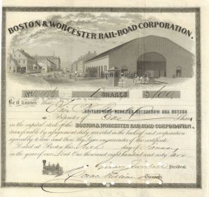 Boston and Worcester Railroad Corporation - Stock Certificate