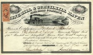 Minehill and Schuylkill Haven Railroad - Railway Stock Certificate with Revenue