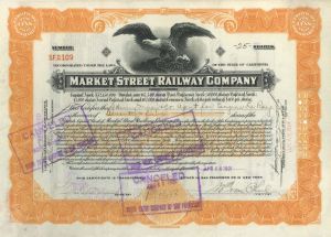 Market Street Railway Co. - 1920's-1940's dated Stock Certificate