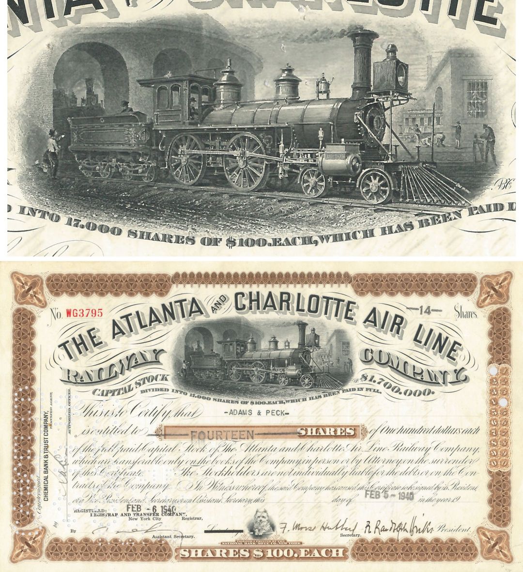 Atlanta and Charlotte Air Line Railway Co. - 1890's-1940's dated Georgia and North Carolina Railroad Stock Certificate