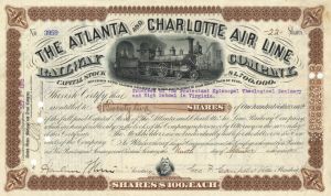 Atlanta and Charlotte Air Line Railway Co. - 1890's-1940's dated Stock Certificate