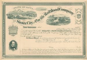 Sioux City and Pacific Railroad Co. - Stock Certificate