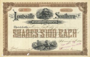 Louisville Southern Railroad Co. - Stock Certificate