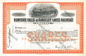 Rumford Falls and Rangeley Lakes Railroad - circa 1910's Unissued Railway Stock Certificate