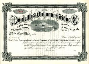 Dunleith and Dubuque Bridge Co. - Stock Certificate