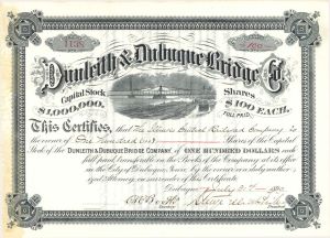 Dunleith and Dubuque Bridge Co. - 1890 dated Stock Certificate