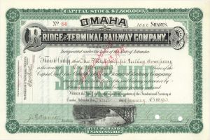 Omaha Bridge and Terminal Railway Co. - 1903 dated Stock Certificate