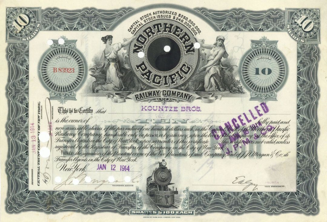 Northern Pacific Railway Co. - 1914 Stock Certificate