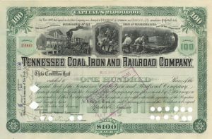 Tennessee Coal, Iron and Railroad Co. - 1898-1900 dated Railway Stock Certificate