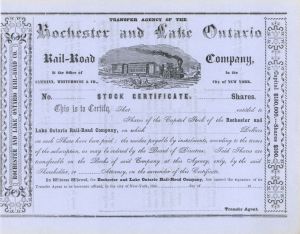 Rochester and Lake Ontario Rail-Road Co. - Unissued Stock Certificate