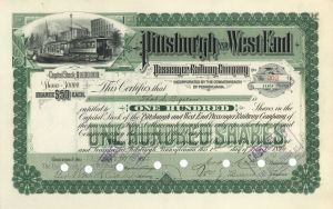 Pittsburgh and West End Passenger Railway Co. - Stock Certificate