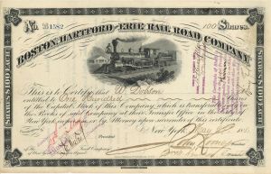 Boston, Hartford and Erie Railroad Co. - Railway Stock Certificate