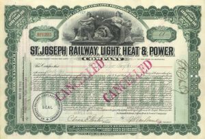 St. Joseph Railway, Light, Heat and Power Co. - Railroad Stock Certificate