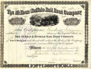 McKean and Buffalo Railroad Co. - Stock Certificate