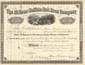 McKean and Buffalo Rail Road Co. - 1875 or 1881 dated Stock Certificate