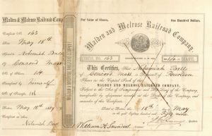Malden and Melrose Railroad Co. - Stock Certificate