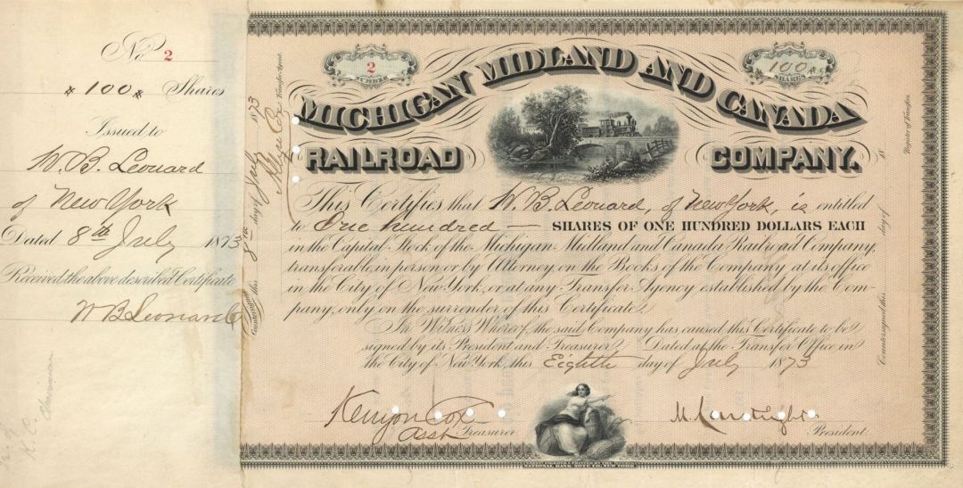 Michigan Midland and Canada Railroad Co. - Stock Certificate