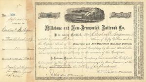Millstone and New Brunswick Railroad Co. - 1884-1895 dated Stock Certificate