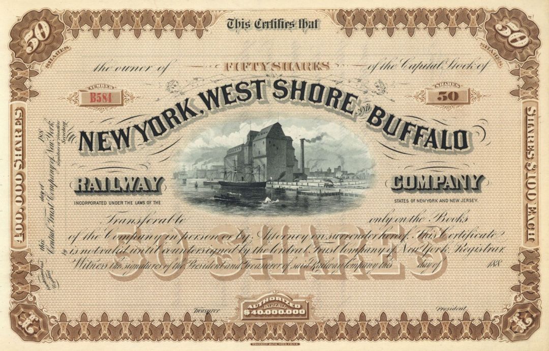 New York, West Shore and Buffalo Railway Co. - Stock Certificate