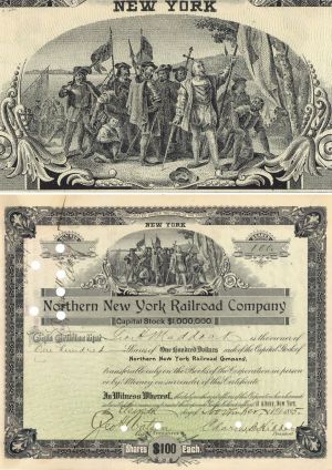Northern New York Railroad Co. - 1890's dated Railway Stock Certificate - Columbus Landing Vignette