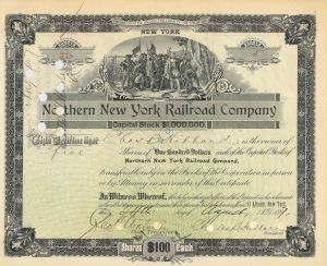 Northern New York Railroad Co. - 1895 dated Railway Stock Certificate - Columbus Landing Vignette