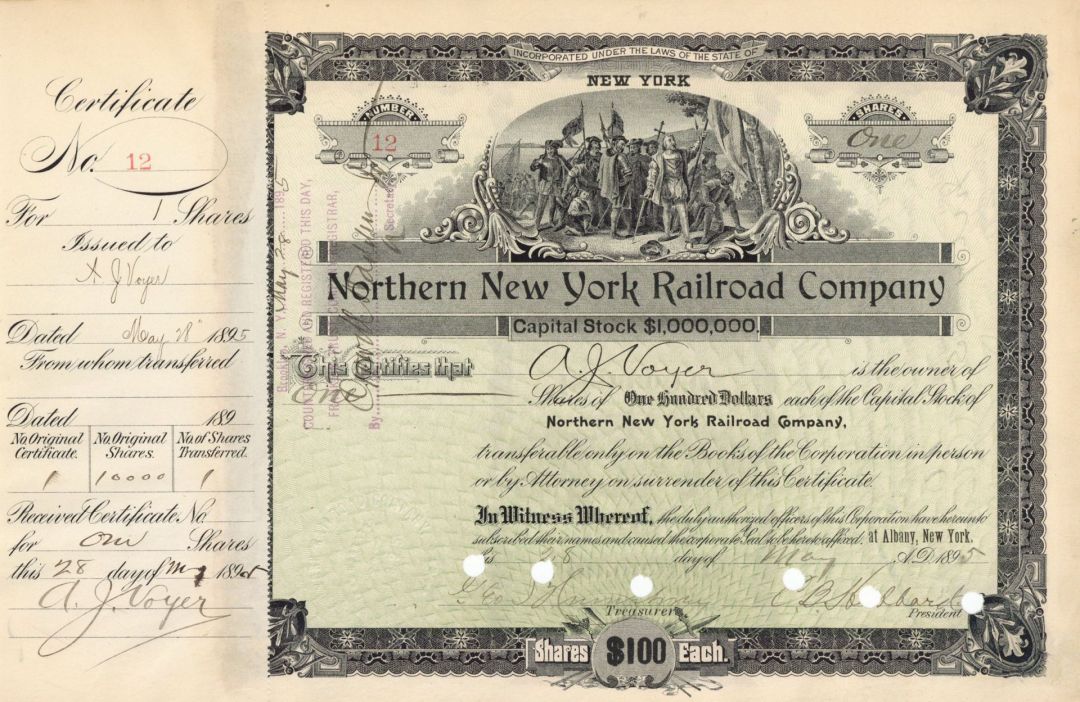 Northern New York Railroad Co. - Stock Certificate
