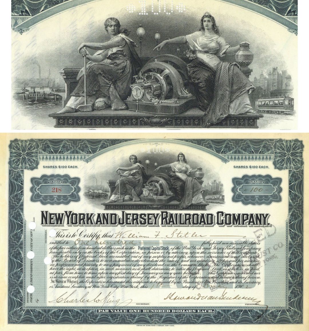 New York and Jersey Railroad Co. - 1902-1910 dated New Jersey Railway Stock Certificate