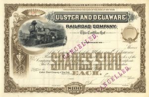 Ulster and Delaware Railroad - 1893-94 dated Unissued Railway Stock Certificate