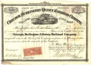 Chicago, Burlington and Quincy Railroad - Railway Stock Certificate