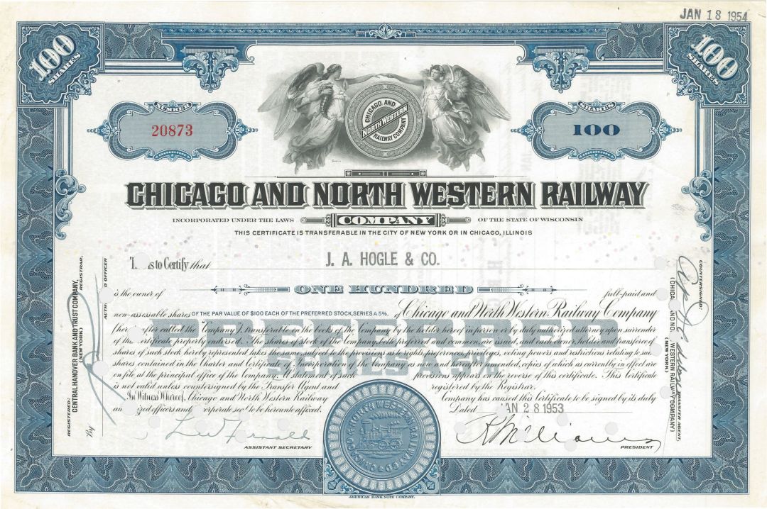 Chicago and North Western Railway Co. - dated 1947-60 Railroad Stock Certificate