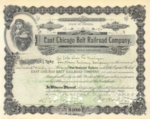 East Chicago Belt Railroad - 1902-06 dated Railway Stock Certificate - Became Indiana Harbor Belt Railroad